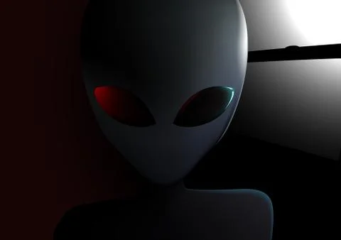 Alien visitor next to window at night Stock Illustration