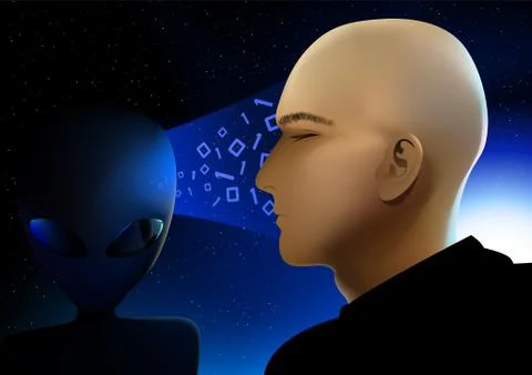 Alien visitor from space sharing information Stock Illustration