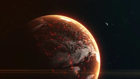 Alien volcanic planet in deep space. 3D Animation Stock Footage 141305541
