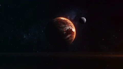 Alien volcanic planet in deep space. 3D Animation Stock Footage 141306261