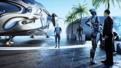 The alien is walking through the station. Realistic 4k animation. Stock Footage 145936905