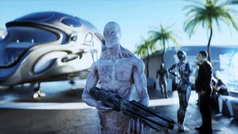 The alien is walking through the station. Realistic 4k animation. Vídeos de archivo 145937320