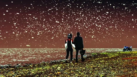 Alien walks with fabulous flowers. Stock-Footage 121336780