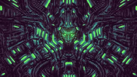 Alien wall with bas-relief and protruding robot head. Stock Illustration