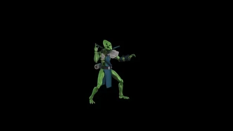 Alien warrior two Hit Combo with weapon Black Screen Animation 4k Renderin 動画素材 265046516