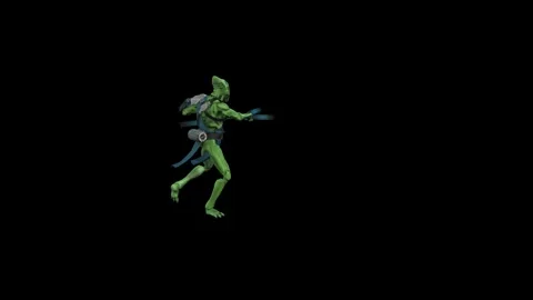 Alien warrior two Hit Combo with weapon Black Screen Animation 4k Renderin Stock Footage 265046548