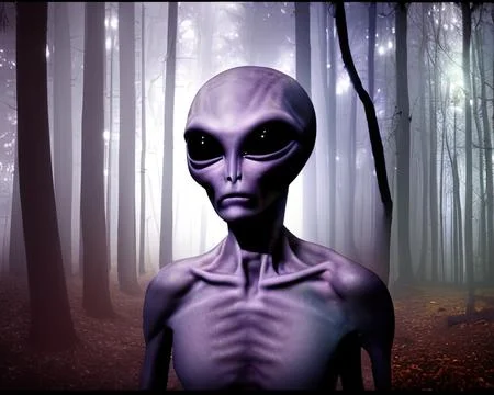 The alien in the woods Stock Illustration