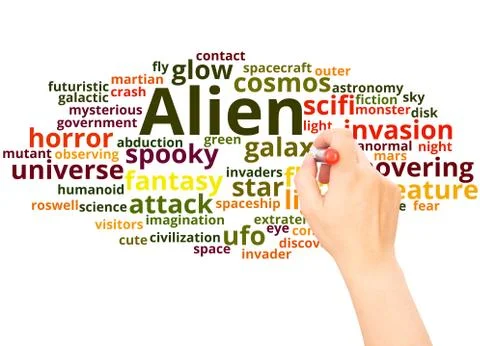 Alien word cloud hand writing concept Stock Photos