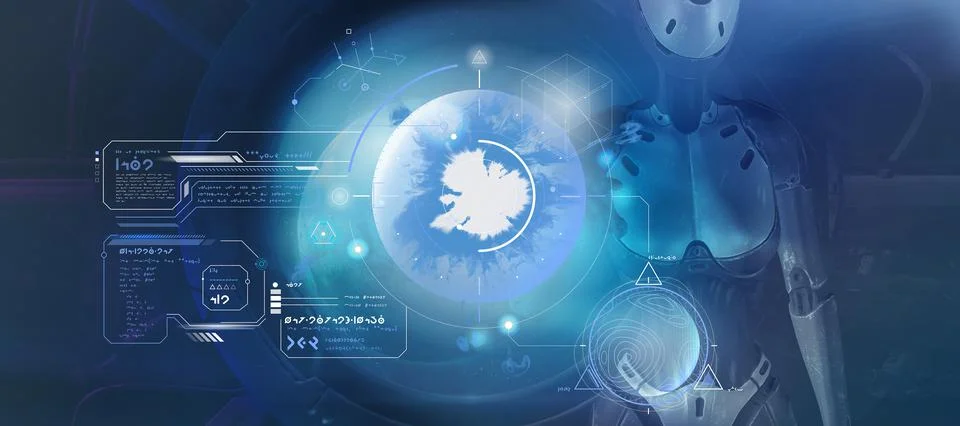 Alien is working with data in Mars orbit. 3D render Stock Illustration