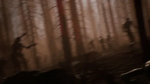 Alien zombies in the battle of the burning jungle 04 Stock Footage 232346864