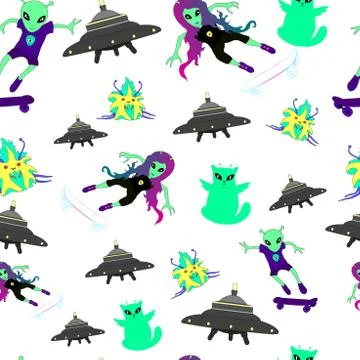 Alien,fantastic,cartoon,seamless pattern. Stock Illustration