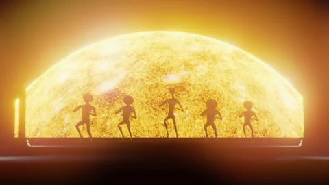 Aliens and the Sun: A Dance Under the Giant Celestial Light Stock Footage 290493708