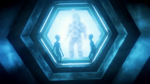Aliens With Astronaut Inside Chamber Video stock 293478396