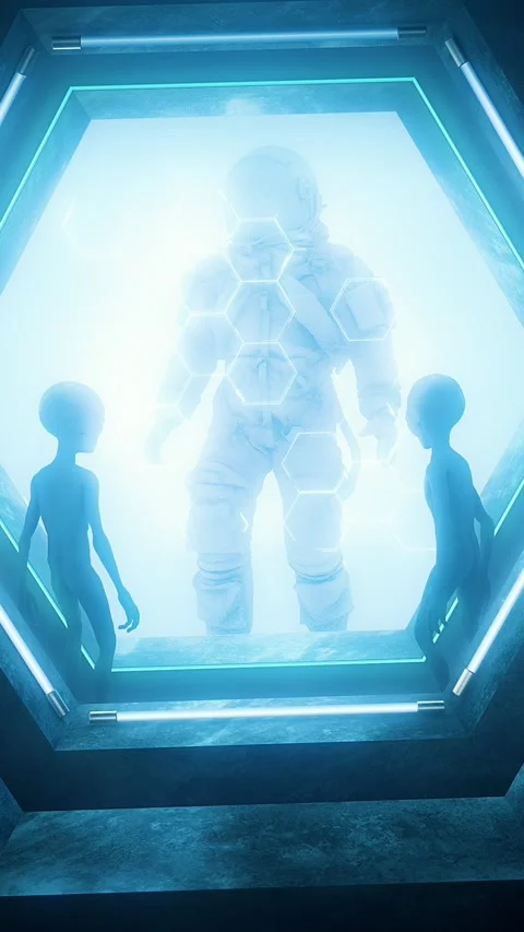 Aliens With Astronaut Inside Chamber Video stock 294079438