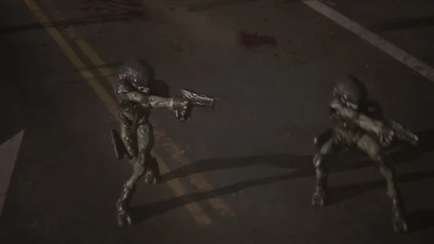 Aliens attack and the start of a curfew in the city Video stock 288961820