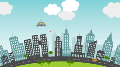 Aliens attack city and shoot at passing cars. Stock Footage 30445396