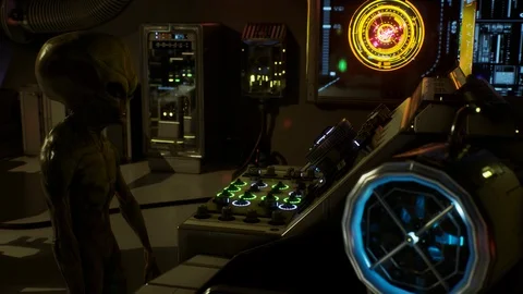 Aliens in the command center in Ufo following the battle and issuing orders t Stock Footage 111933872