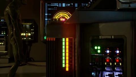 Aliens in the command center in Ufo following the battle and issuing orders t Stock Footage 111934009