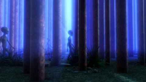 Aliens in dark forest scene Stock Footage 264584021