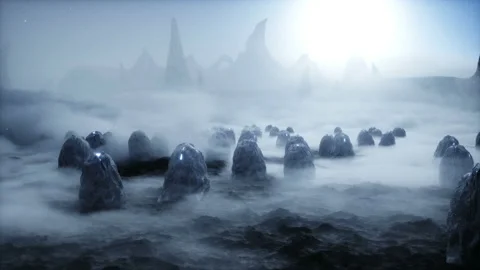 Aliens eggs on alien planet. Mars surface. UFO concept. Realistic 4k animation. Stock Footage 160974068