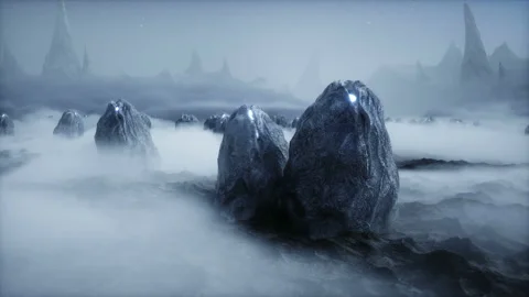 Aliens eggs on alien planet. Mars surface. UFO concept. Realistic 4k animation. Stock Footage 160974499