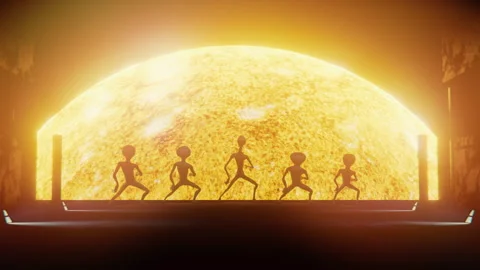 Aliens’ Encounter with the Sun at the End of the Corridor Stock Footage 290395876