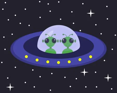 Aliens in a flying saucer, vector. Stock Illustration