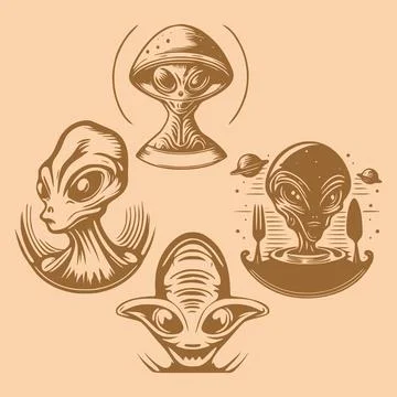 Aliens head face vector objects Stock Illustration