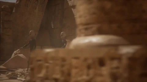 Aliens March Through the Ancient Gates of a Pharaonic Temple Stock Footage 291541582