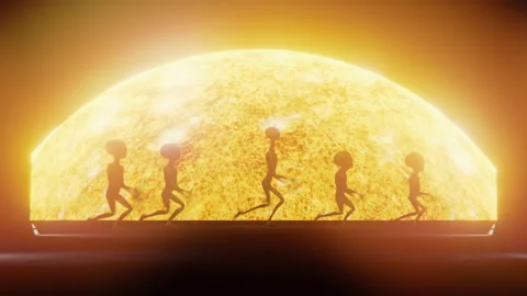 Aliens Perform Ritual Dance Before the Blazing Sun Stock Footage 290495986