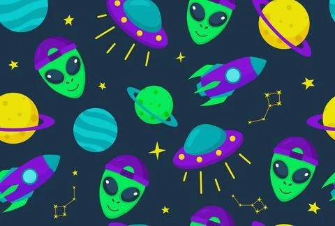 Aliens seamless pattern Stock Illustration