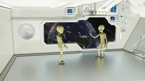 Aliens on a spaceship arguing on background exploding planet Earth. A futuristic Stock Footage 85323112