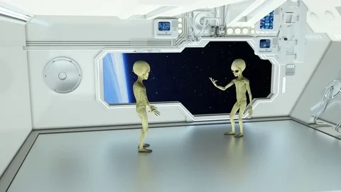 Aliens on a spaceship arguing on background planet Earth. A futuristic concept Stock Footage 85324272