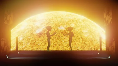 Aliens talking in front of the sun in the UFO corridor Stock Footage 290443714