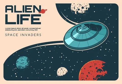 Aliens UFO in outer space, galaxy universe planets イラスト素材