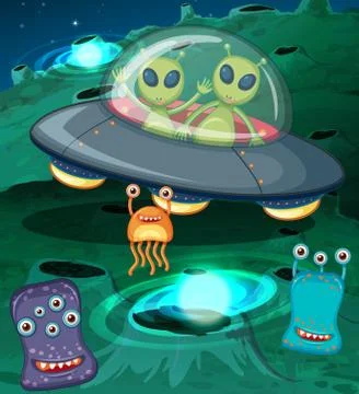Aliens in UFO in outer space 스톡 일러스트