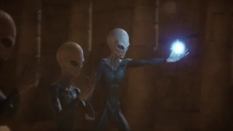 Aliens use a sci-fi crystal to awaken the pharaonic alien queen Stock Footage 292492773