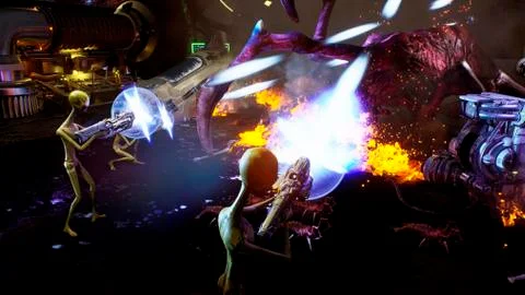 Aliens vs spider invader. Dramatic super realistic concept. 3D Rendering 스톡 일러스트