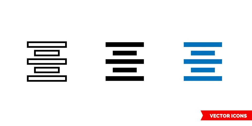 Align center icon of 3 types color, black and white, outline. Isolated vector Stock Illustration