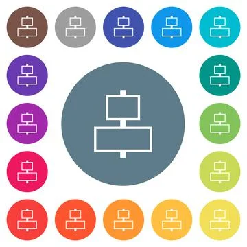 Align to center outline flat white icons on round color backgrounds Illustrazione stock