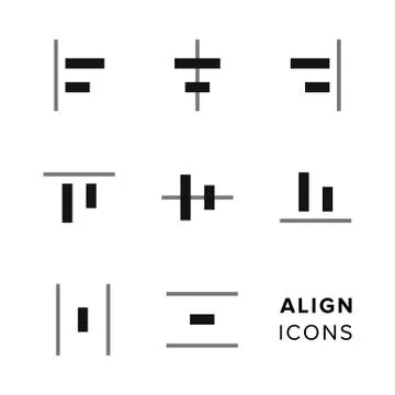 Align icons collection. Set of simple editing and formatting icons for toolbar. Illustrazione stock