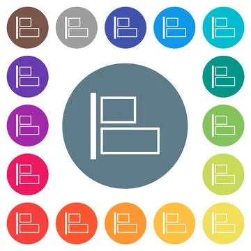Align to left outline flat white icons on round color backgrounds Illustrazione stock