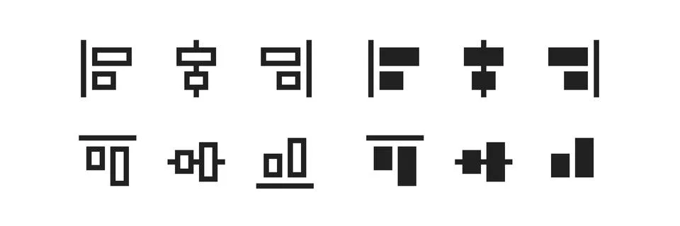 Align, line icon set. Column transform interface symbol in vector flat style. Stock-Illustration
