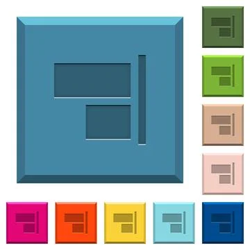 Align to right engraved icons on edged square buttons Illustrazione stock