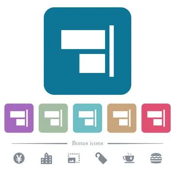 Align to right flat icons on color rounded square backgrounds Stock Illustration