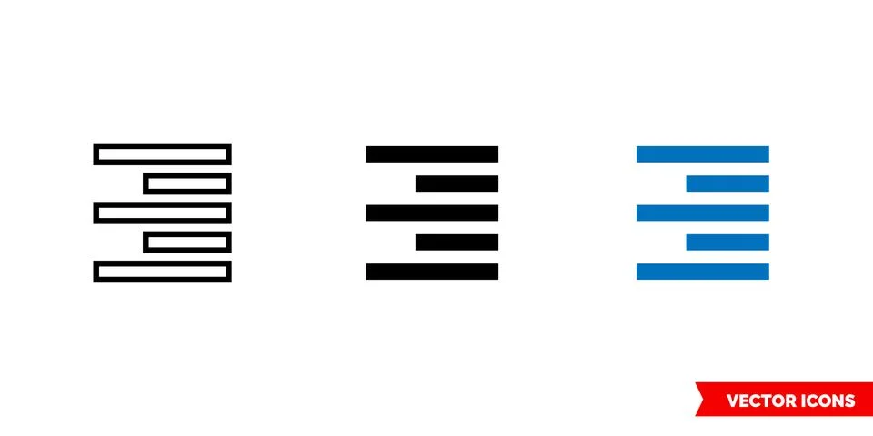 Align right icon of 3 types color, black and white, outline. Isolated vector  Stock Illustration