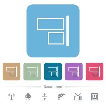 Align to right outline flat icons on color rounded square backgrounds 스톡 일러스트