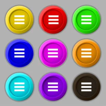Align text to the width icon sign. symbol on nine round colourful buttons. Ve Stock Illustration