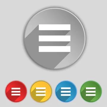 Align text to the width icon sign. Symbol on five flat buttons. Vector Illustrazione stock