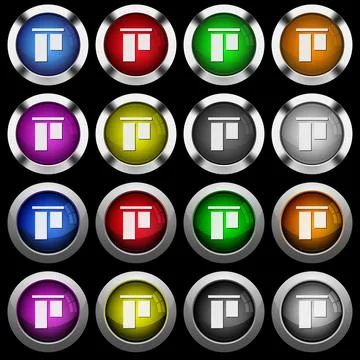 Align to top white icons in round glossy buttons on black background 스톡 일러스트
